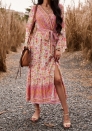 (Real Image)2023 Styles Women Sexy&Fashion Autumn/Winter TikTok&Instagram Styles Bohemian FloralMaxi Dress