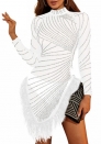 (White)2023 Styles Women Sexy&Fashion Autumn/Winter TikTok&Instagram Styles  Sequins Mesh Long Sleeve Mini Dress