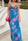 (Real Image)2024 Styles Women Strapless Printed Sexy Exposed-Back Tied Maxi Dress