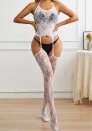 (White)2024 Styles Women Crisscross Neck Floral Lace Bodysuit Stockings with Sheer Fabric and Suspender Straps