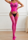 (Rose)2024 Styles Women Crisscross Neck Floral Lace Bodysuit Stockings with Sheer Fabric and Suspender Straps