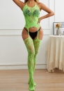 (Green)2024 Styles Women Crisscross Neck Floral Lace Bodysuit Stockings with Sheer Fabric and Suspender Straps