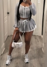 (Real Image)2025 Styles Women Lace-Trimmed Grey Crop Hoodie Set with Skirt