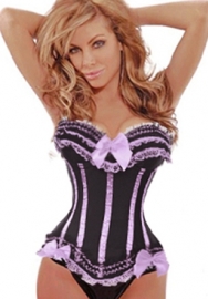 Black Bows Lace Up Front Satin OverBust CORSET