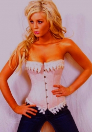 Ivory Print Front Satin OverBust CORSET
