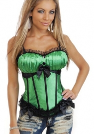 Green Bows Lace Up Satin OverBust CORSET