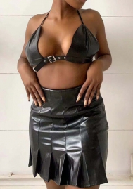 2021 Styles Women Fashion INS Styles Fashion Pu Two Pieces Set Dress