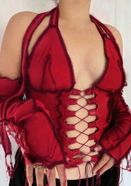 2021 Styles Women Fashion INS Styles Fashion Long Sleeve Lace Up Tops