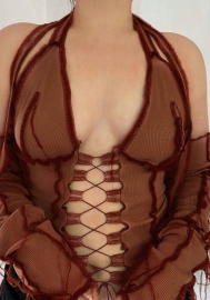 2021 Styles Women Fashion INS Styles Fashion Long Sleeve Lace Up Tops