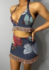 2021 Styles Women Fashion INS Styles Fashion Print Two Pieces Dress