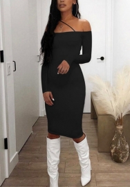 2021 Styles Women Fashion INS Styles Fashion Off Shoulder Long Sleeve Mini Dress