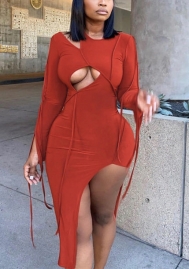 (Real Image)2021 Styles Women Fashion Fall & Winter INS Styles Long Sleeve Midi Dress