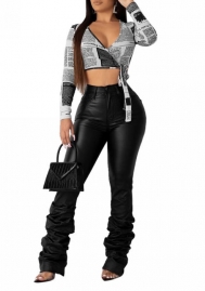 (Real Image)2021 Styles Women Fashion Fall & Winter INS Styles PU Black pants