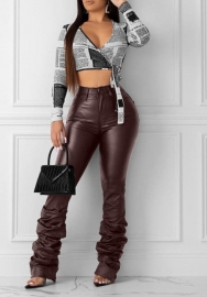 (Real Image)2021 Styles Women Fashion Fall & Winter INS Styles PU Wine red pants