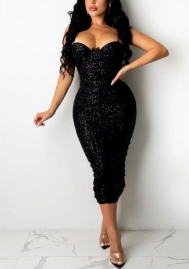 (Real Image)2021 Styles Women Fashion Fall & Winter INS Styles Sequins Midi Dress