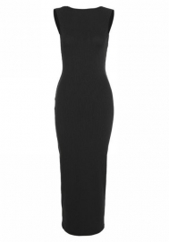 (Black)(Real Image)2021 Styles Women Fashion Fall & Winter INS Styles Solid Color Maxi Dress