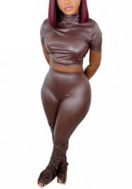 (Real Image)2021 Styles Women Fashion Fall & Winter INS Styles PU Two Piece Set