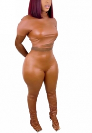 (Real Image)2021 Styles Women Fashion Fall & Winter INS Styles PU Two Piece Set