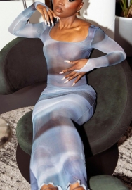 (Real Image)2021 Styles Women Fashion Fall & Winter INS Styles Print Maxi Dress