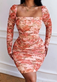 (Real Image)2021 Styles Women Fashion Fall & Winter INS Styles Floral Long Sleeve Ruffle Mini Dress