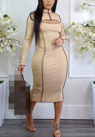 2021 Styles Women Fashion Fall & Winter INS Styles Long Sleeve Cut Out Maxi Dress