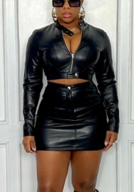 (Real Image)2021 Styles Women Fashion Fall & Winter INS Styles PU Two Piece Dress