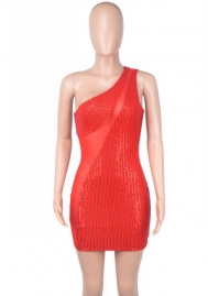 (Real Image)2022 Styles Women Fashion Spring INS Styles Single Shoulder Sequin Mini Dress
