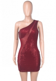 (Real Image)2022 Styles Women Fashion Spring INS Styles Single Shoulder Sequin Mini Dress