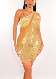 (Real Image)2022 Styles Women Fashion Spring INS Styles Single Shoulder Sequin Mini Dress