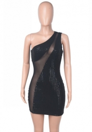 (Real Image)2022 Styles Women Fashion Spring INS Styles Single Shoulder Sequin Mini Dress