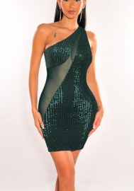 (Real Image)2022 Styles Women Fashion Spring INS Styles Single Shoulder Sequin Mini Dress