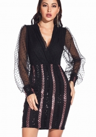 (Real Image)2022 Styles Women Fashion Spring INS Styles Sequin Long Sleeve Mini Dress