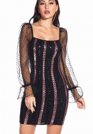 (Real Image)2022 Styles Women Fashion Spring INS Styles Sequin Ruffle Long Sleeve Mini Dress