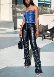 (Only Long Pants)(Real Image)2022 Styles Women Fashion Spring INS Styles PU Long Pants