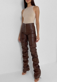 (Only Long Pants)(Real Image)2022 Styles Women Fashion Spring INS Styles PU Long Pants