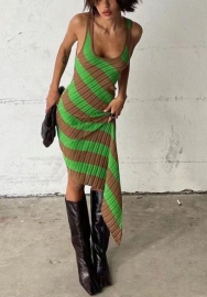 (Real Image)2022 Styles Women Fashion Spring INS Styles Contrast Color Irregular Maxi Dress