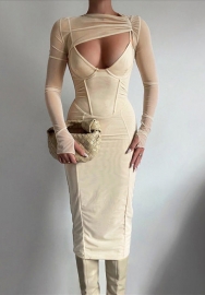 (Real Image)2022 Styles Women Fashion Spring INS Styles Long Sleeve Midi Dress