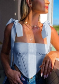 2022 Styles Women Fashion Spring Sleeveless Camisole Tie Shoulder Mesh Strap Tank Crop Tops