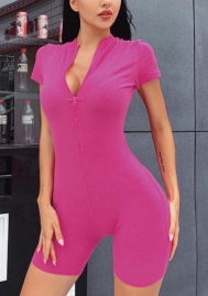 2022 Styles Women Fashion Spring INS Styles Ribbed Front Zipper Short Sleeve Jumpsuit