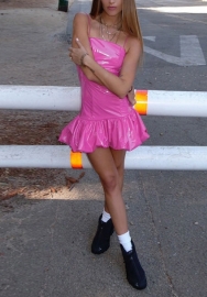 (Real Image)2022 Styles Women Fashion Spring INS Styles PU Club Dress