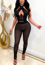 (Real Image)2022 Styles Women Fashion Spring INS Styles Sequin Tank Tops and Long Pants 2 Piece Suit