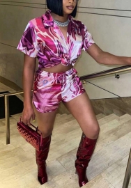 (Real Image)2022 Styles Women Fashion Spring INS Styles Slik Print Short Two Piece Suit