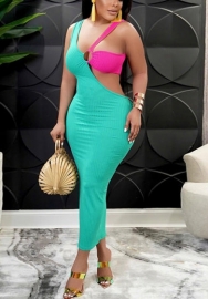 2022 Styles Women Sexy Spring INS Styles Contrast Color Maxi Dress