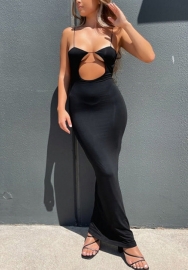 (Real Image)2022 Styles Women Fashion Summer INS Styles Solid Color Cut Out Backless Maxi Dress