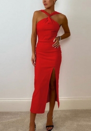 (Real Image)2022 Styles Women Fashion Summer INS Styles Halter High Split Maxi Dress