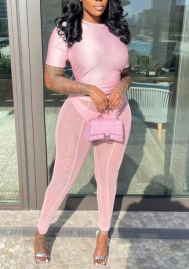 (Real Image)2022 Styles Women Fashion Summer INS Styles Mesh Crop Tops + Long Pants 2 Piece Suit