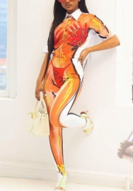 (Real Image)2022 Styles Women Fashion Summer INS Styles Print Short Sleeve Tops + Long Pants Two Piece Suit