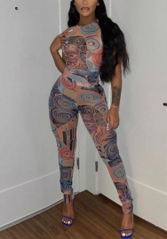 (Real Image)2022 Styles Women Fashion Summer INS Styles Print Mesh Two Piece Suit