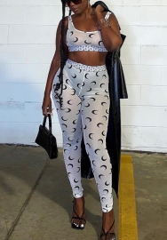 (Real Image)2022 Styles Women Fashion Summer INS Styles Print Mesh Two Pieces Suit