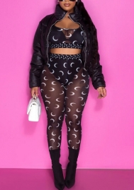 (Not Coat)2022 Styles Women Fashion Summer INS Styles Print Mesh Two Pieces Suit